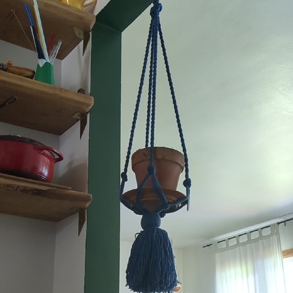 Blue Macrame Plant Hanger